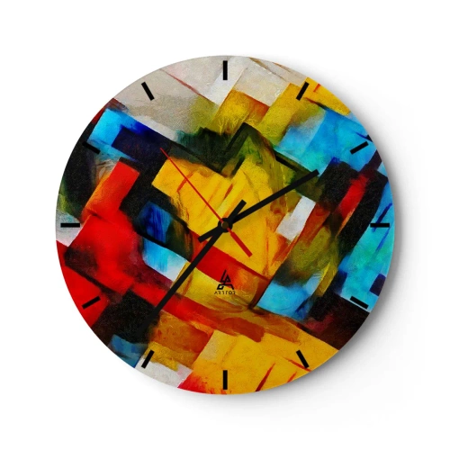 Nástěnné hodiny - Barevná abstrakce s geometrickými tvary - 30x30cm - Vícebarevné vrstvy - Moderní nástěnná dekorace do obývacího pokoje, kuchyně a ložnice ARTTOR