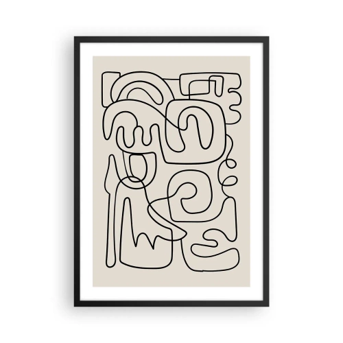 Plakát v černém rámu - Moderní abstrakce v podobě černé čáry na béžovém pozadí - 50x70cm - Podle stopy - Moderní nástěnná dekorace do obývacího pokoje a ložnice ARTTOR