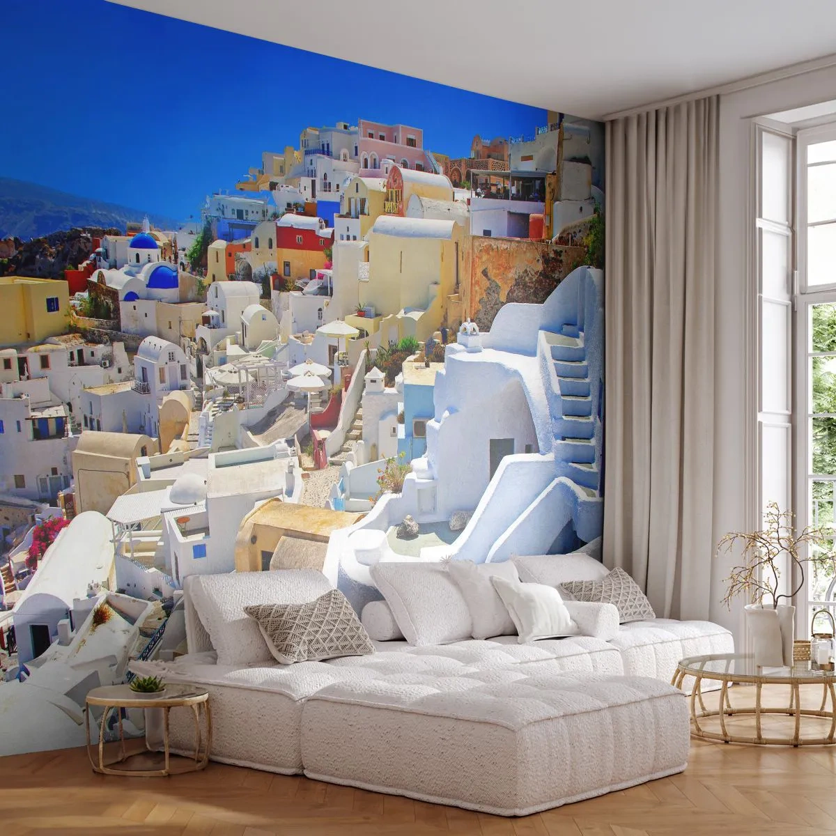 Fototapeta Samolepicí Deluxe Sticker - Sen o řeckém létě - Architektura, Krajina, Santorini - 250x175 cm