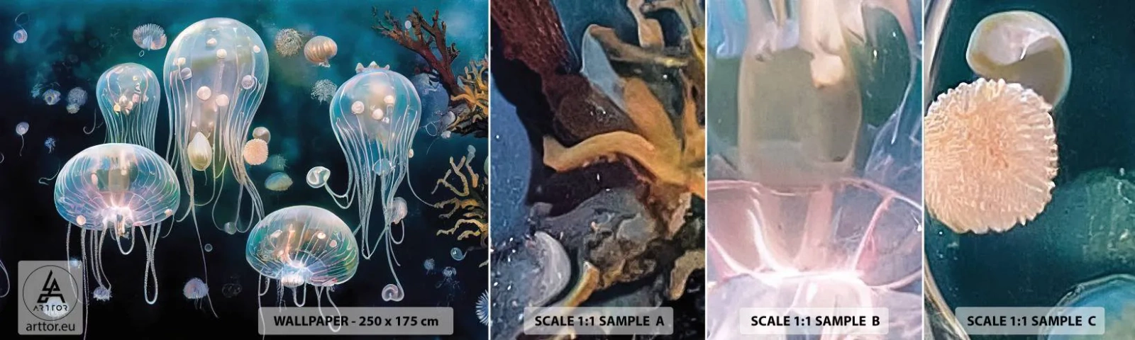 Vzor Fototapety Samolepicí Deluxe Sticker - Podvodní ples - Medúza, Zvířata, Hloubky - 100x30 cm