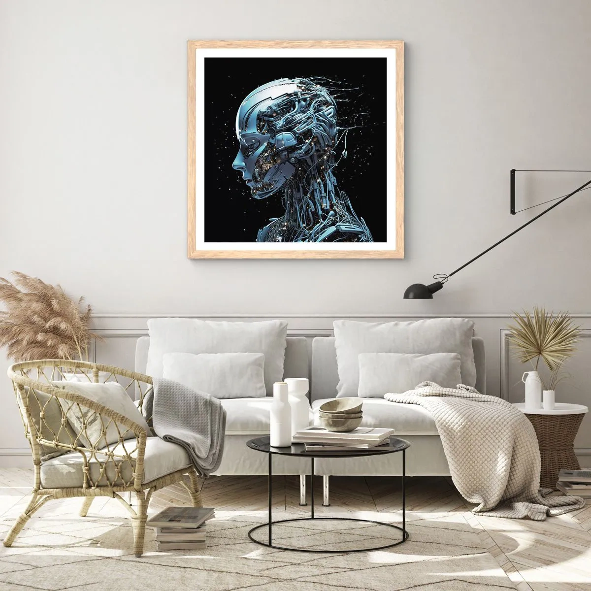 Plakát v rámu světlý dub - Technologie je žena - 60x60 cm