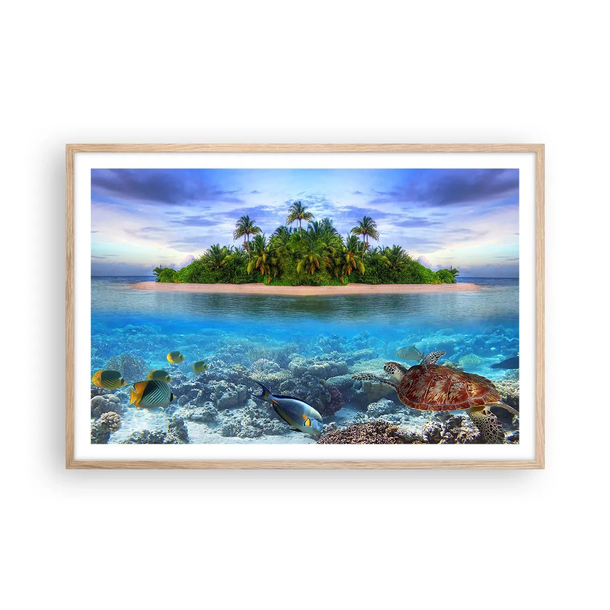 Plakát v rámu světlý dub - Nebeský ostrov zve - 91x61 cm