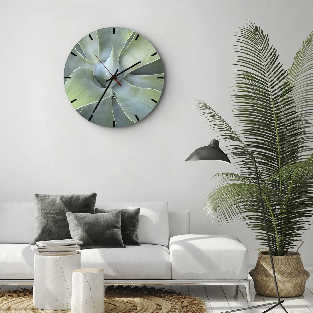 Nástěnné hodiny - Detail spirálového uspořádání sukulentních listů - 30x30cm - Zrození zeleně - Moderní nástěnná dekorace do obývacího pokoje, kuchyně a ložnice ARTTOR