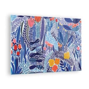 Obraz na skle - Barevná rostlinná kompozice v tropickém stylu - 70x50cm - Havajská zahrada - Moderní nástěnná dekorace do obývacího pokoje a ložnice ARTTOR