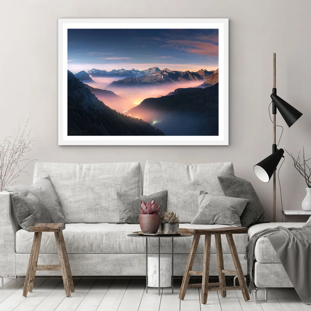 Plakát v bílém rámu - Světlo v údolích - 40x30 cm