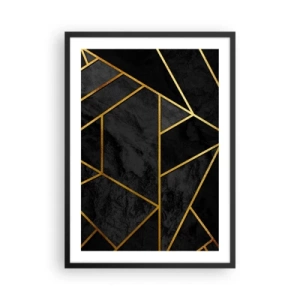 Plakát v černém rámu - Geometrické vzory ve zlaté barvě na černém pozadí - 50x70cm - Temnota a světlo - Moderní nástěnná dekorace do obývacího pokoje a ložnice ARTTOR