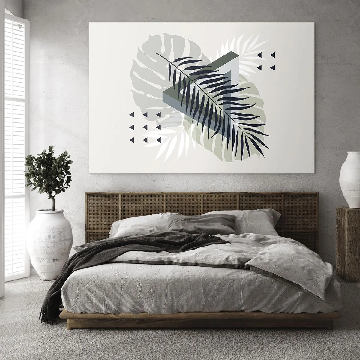 Obraz na skle - Moderní geometrická listová kompozice - 70x50cm - Příroda a geometrie – dva řády? - Moderní nástěnná dekorace do obývacího pokoje a ložnice ARTTOR