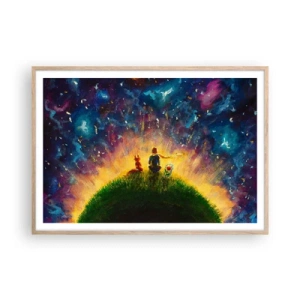 Plakát v rámu světlý dub - Láska a přátelství - celý svět - 100x70 cm