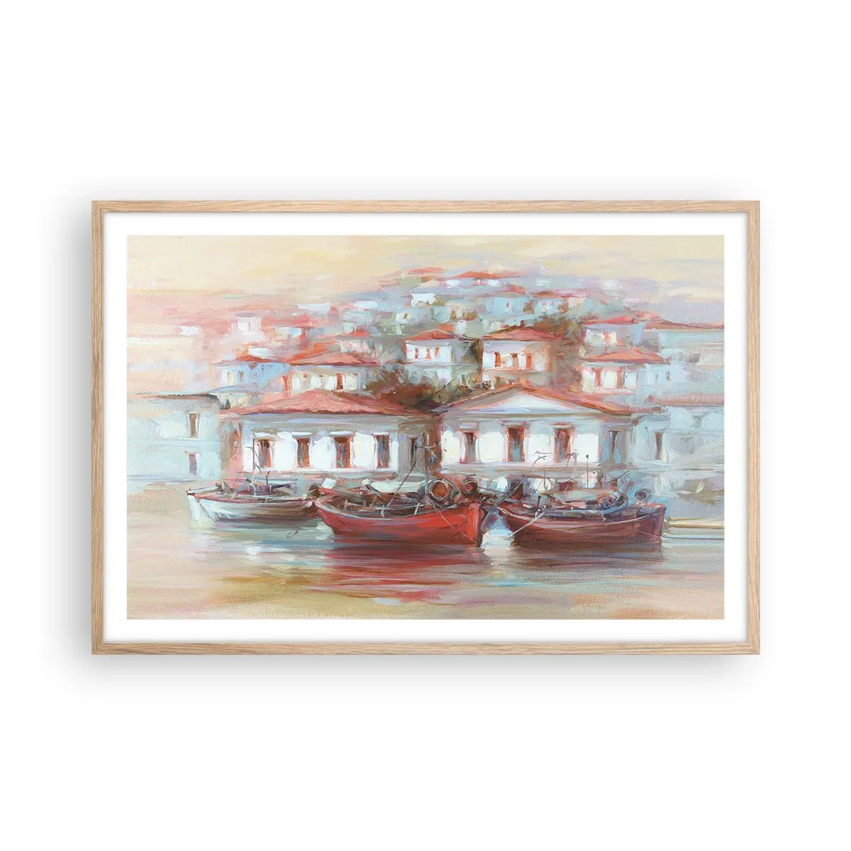 Plakát v rámu světlý dub - Šťastné městečko - 91x61 cm