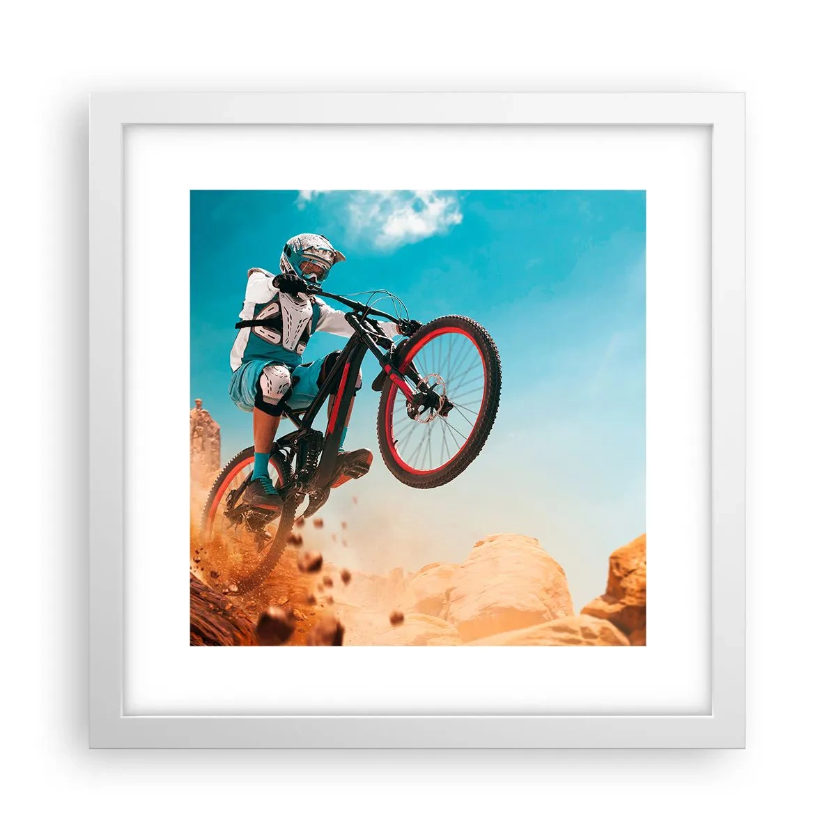 Plakát v bílém rámu - Cyklistický démon šílenství - 30x30 cm