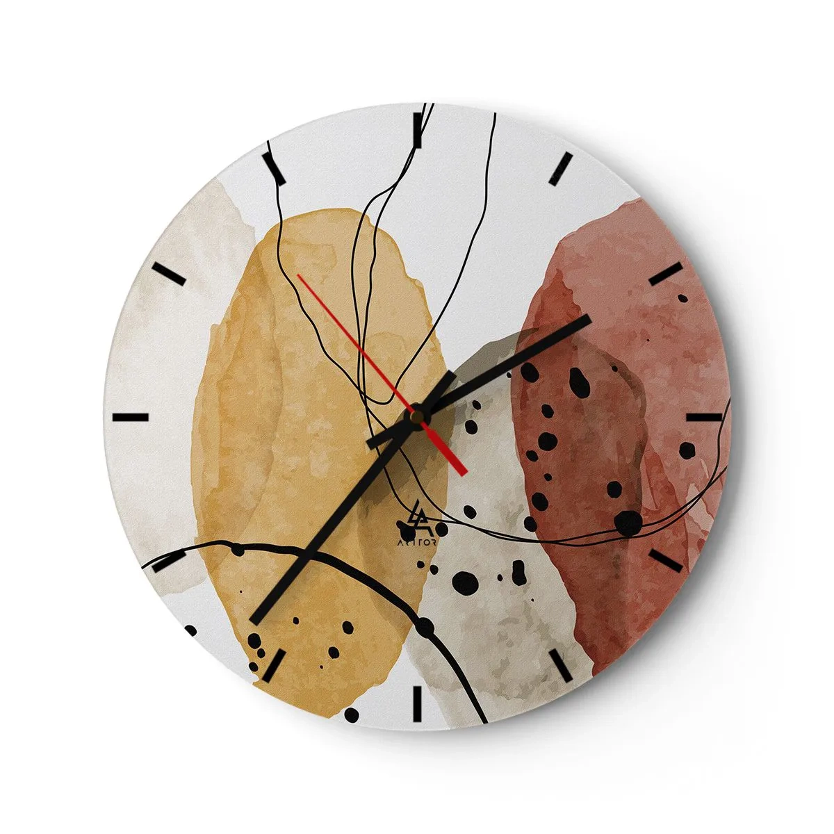 Nástěnné hodiny - Abstraktní barevné tvary s černými čarami a tečkami - 30x30cm - Jako lehký, průzračný vzduch - Moderní nástěnná dekorace do obývacího pokoje, kuchyně a ložnice ARTTOR