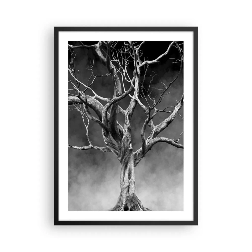 Plakát v černém rámu - Černobílý obrázek stromu na pozadí mlhy - 50x70cm - Původní a svaté - Moderní nástěnná dekorace do obývacího pokoje a ložnice ARTTOR