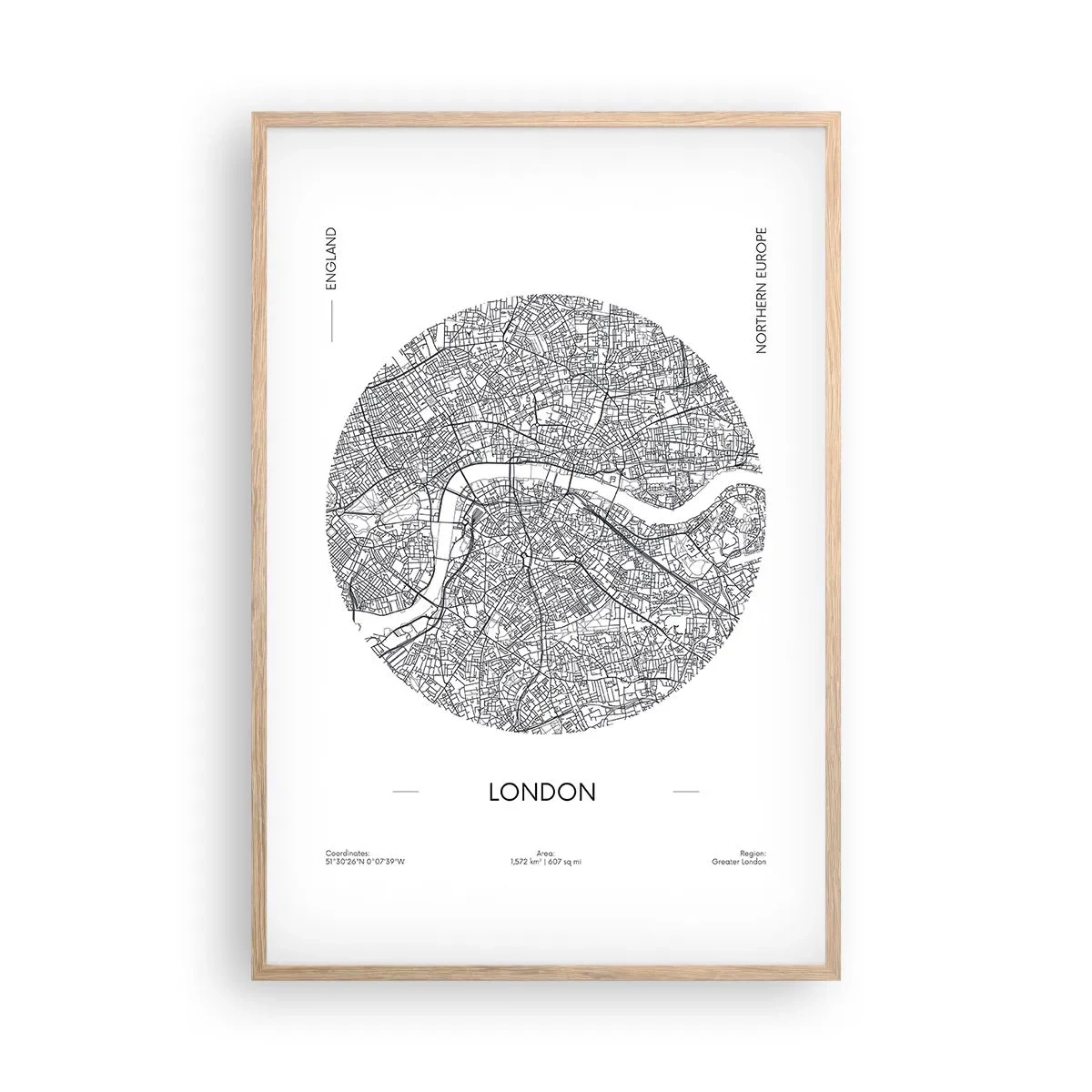 Plakát v rámu světlý dub - Anatomie Londýna - 61x91 cm