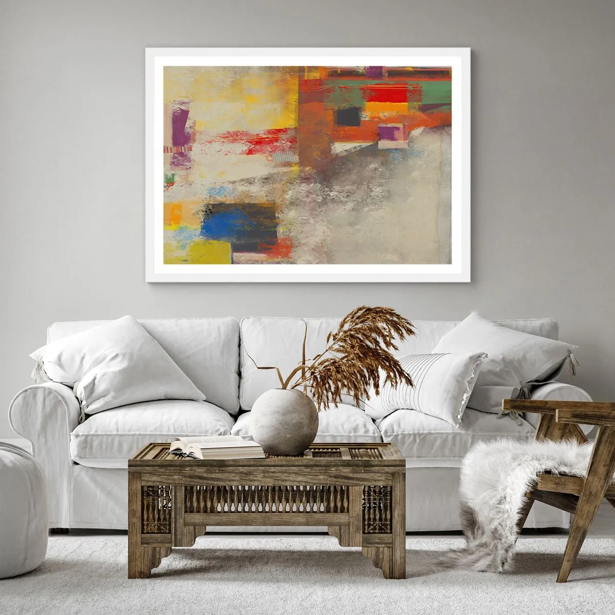 Plakát v bílém rámu - Geometrie barev - 60x60 cm