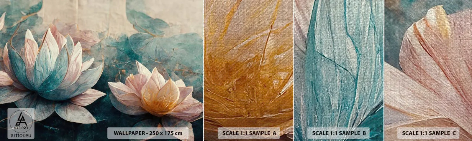 Vzor Fototapety Premium Canvas - Hvězdy a jezero - Květiny, Art Deco, Lotus - 100x30 cm