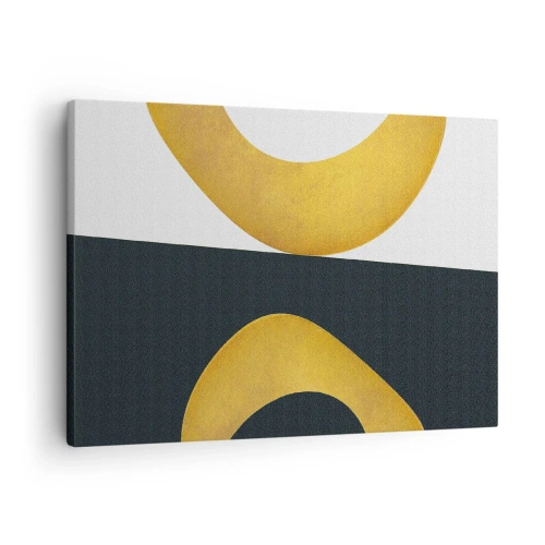 Obraz na plátně - Geometrické tvary ve zlaté barvě na bílém a tmavém pozadí - 70x50cm - Zaprvé: zlato - Moderní nástěnná dekorace do obývacího pokoje a ložnice ARTTOR