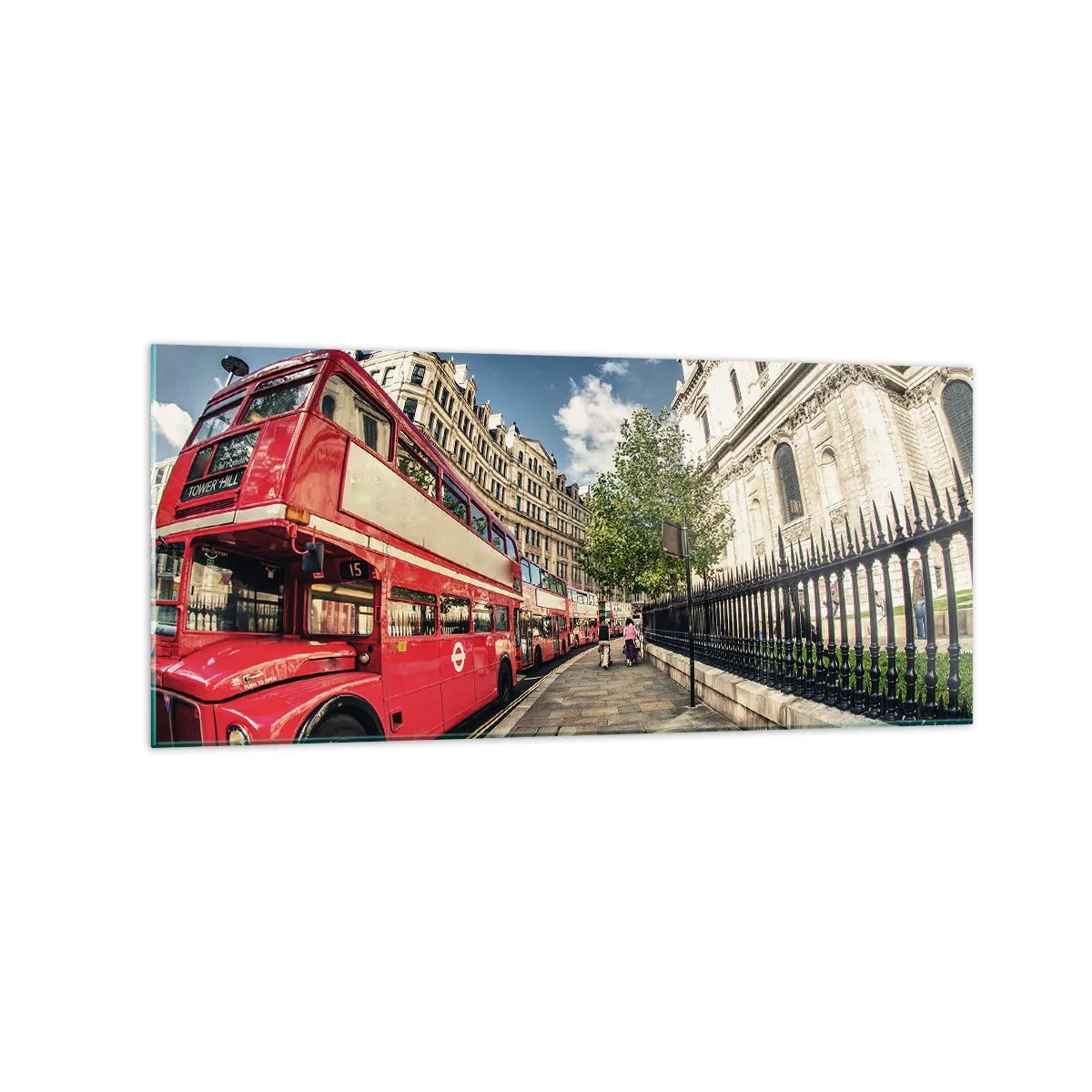 Obraz na skle - Londýnská ulice v šedé a červené - 120x50 cm