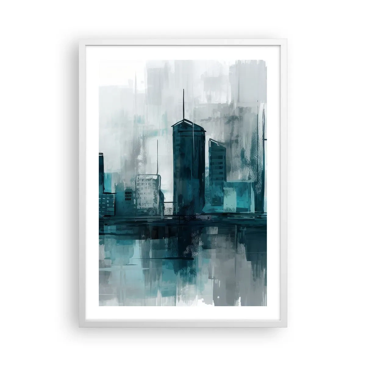 Plakát v bílém rámu - Město v barvě deště - 50x70 cm