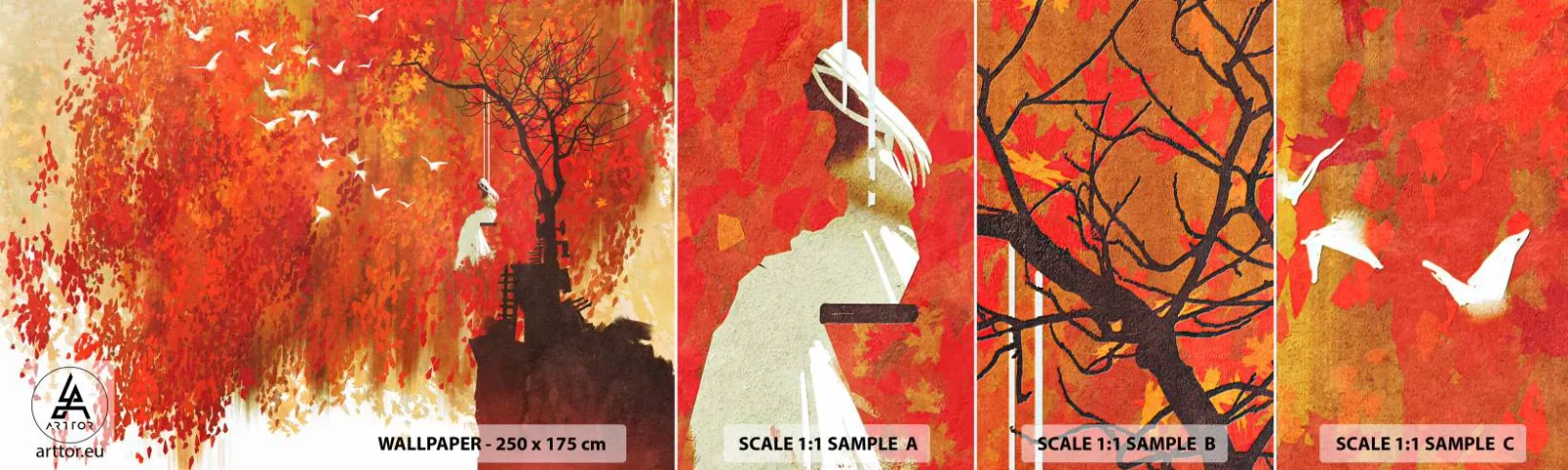 Vzor Fototapety Samolepicí Deluxe Sticker - Poletí s nimi? - Abstrakce, Žena, Ptactvo - 100x30 cm