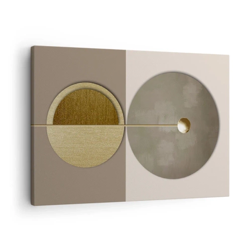 Obraz na plátně - Abstraktní kruhy v odstínech zlaté a béžové - 70x50cm - Dokonalá rovnováha - Moderní nástěnná dekorace do obývacího pokoje a ložnice ARTTOR