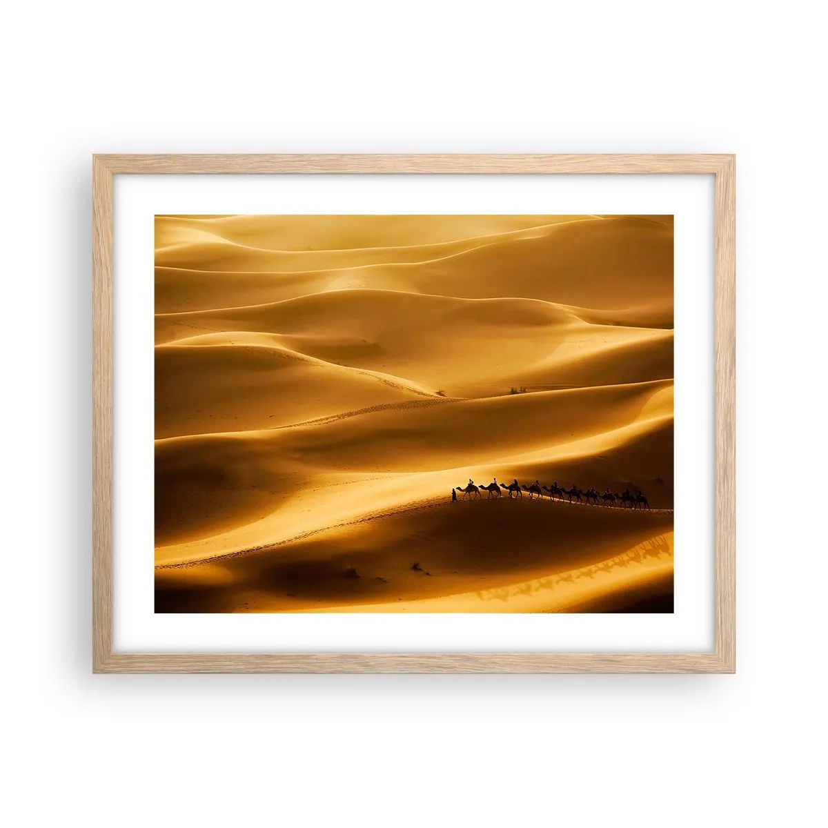 Plakát v rámu světlý dub - Karavana na vlnách pouště - 50x40 cm