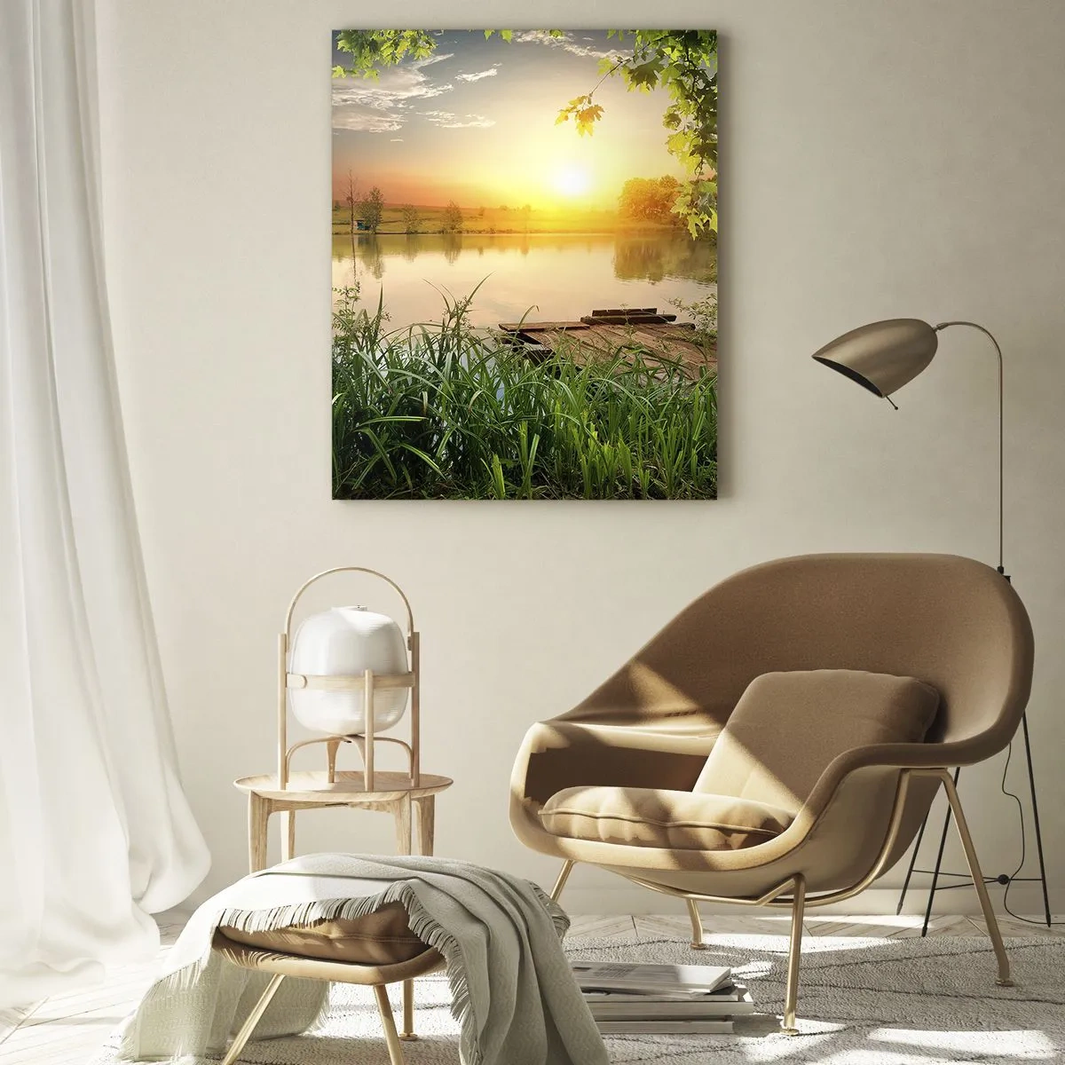 Obraz na skle - Krajina v zeleném rámu - 50x70 cm