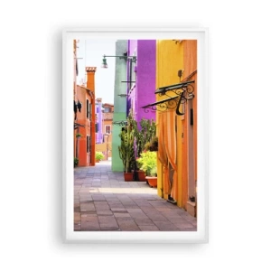 Plakát v bílém rámu - Duhová ulička - 61x91 cm