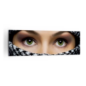 Obraz na plátně - Portrét zahalené zelenooké krásky - 160x50 cm