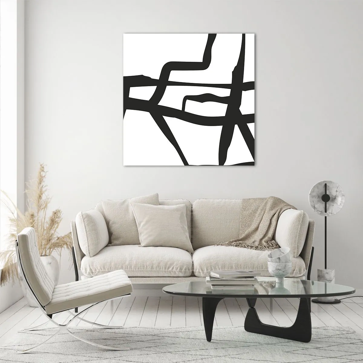 Obraz na skle - Černobílá konstrukce - 60x60 cm