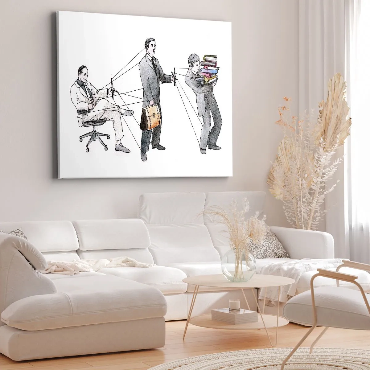 Obraz na plátně - Ilustrace znázorňující lidi ovládané jako loutky. - 70x50cm - Každý má svého pána - Moderní nástěnná dekorace do obývacího pokoje a ložnice ARTTOR