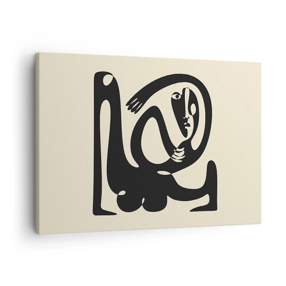 Obraz na plátně - Abstraktní postava v černé barvě na béžovém pozadí - 70x50cm - Téměř Picasso - Moderní nástěnná dekorace do obývacího pokoje a ložnice ARTTOR