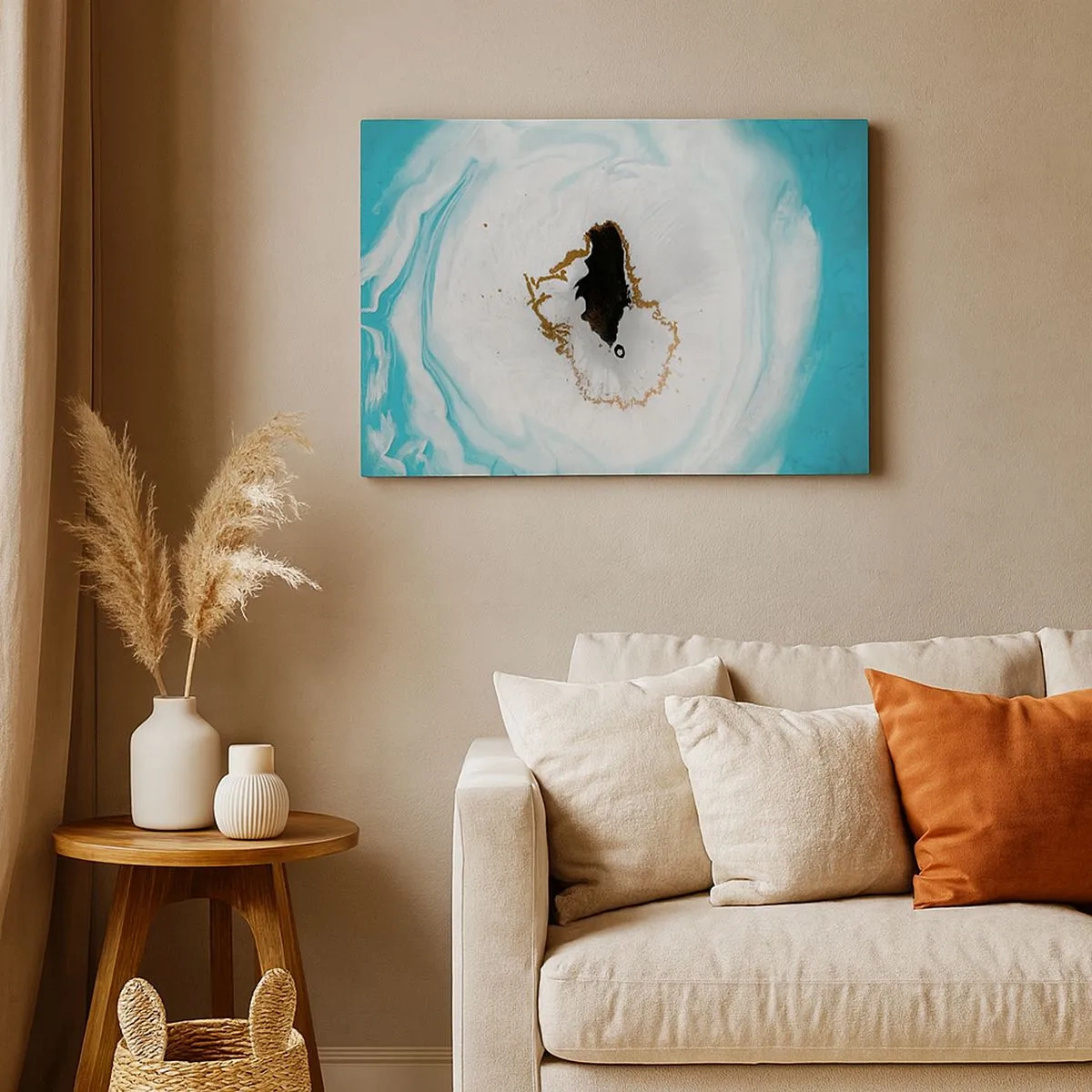 Obraz na plátně - Abstraktní geodový motiv v odstínech tyrkysové, bílé a zlaté - 70x50cm - Proniknout dovnitř - Moderní nástěnná dekorace do obývacího pokoje a ložnice ARTTOR