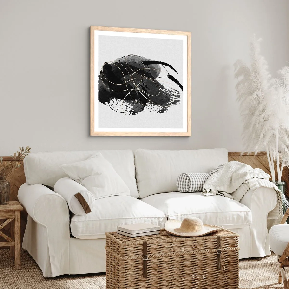 Plakát v rámu světlý dub - Upletené z černé - 60x60 cm