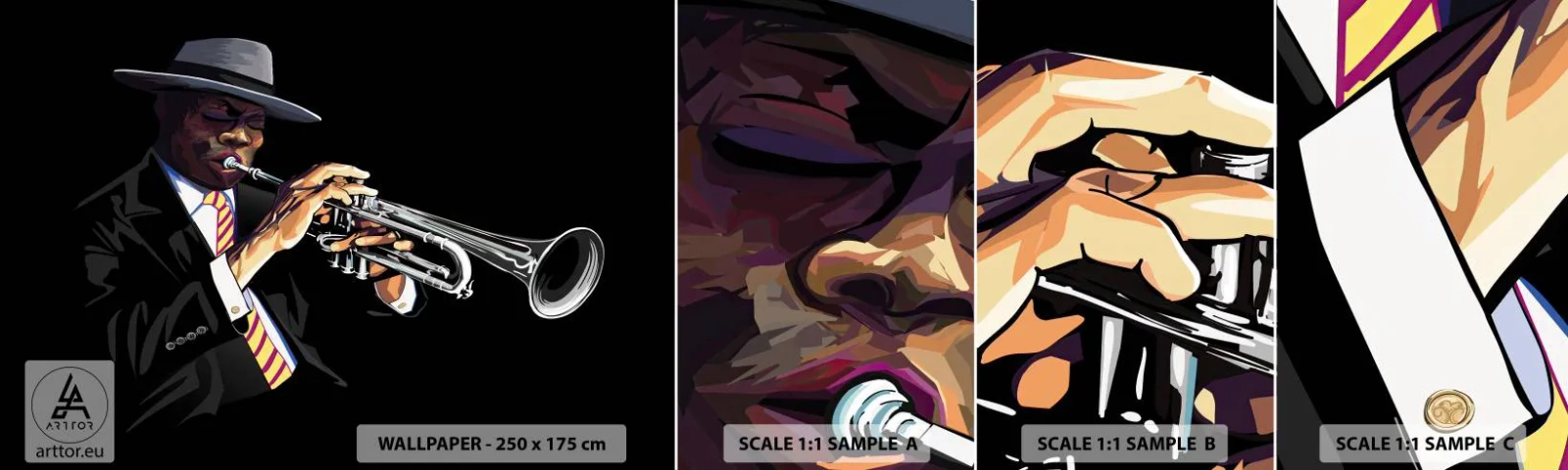 Vzor Fototapety Samolepicí Deluxe Sticker - Kouzlo staré školy - Hudba, Jazz, Trubka - 100x30 cm