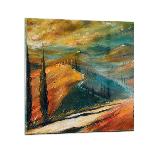 Obraz na skle - Toskánská krajina - 30x30 cm