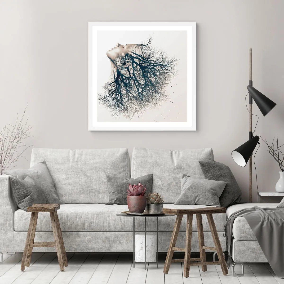 Plakát v bílém rámu - Okouzlená šepotem stromu - 50x50 cm