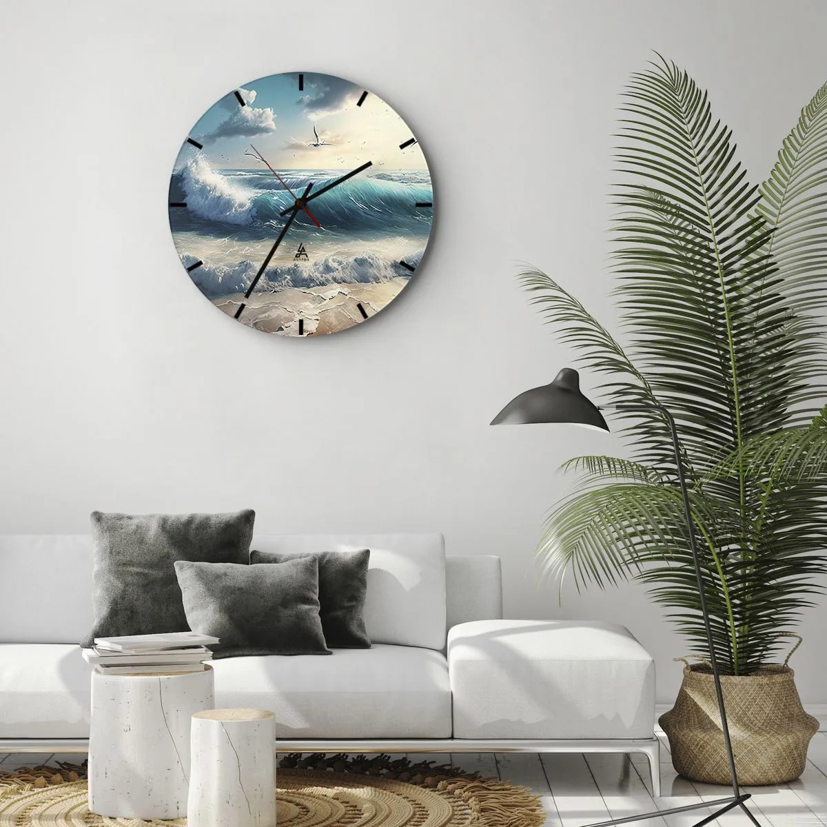 Nástěnné hodiny - Rozbouřené oceánské vlny narážející na písečné pobřeží - 30x30cm - Šustění jen pro tebe - Moderní nástěnná dekorace do obývacího pokoje, kuchyně a ložnice ARTTOR