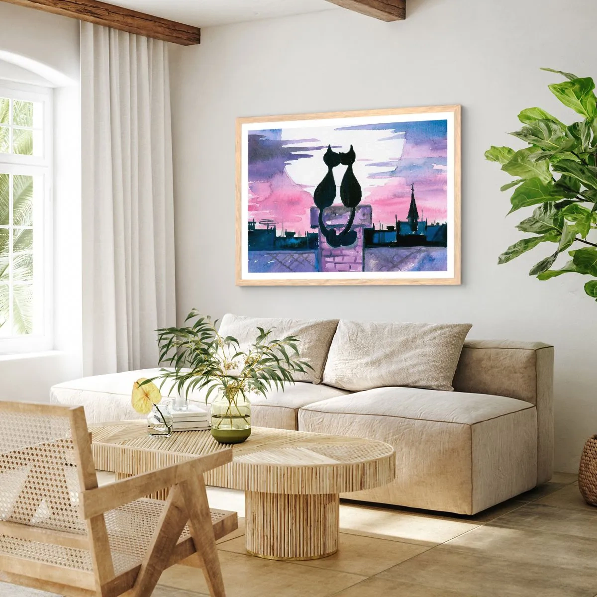 Plakát v rámu světlý dub - Rendez-vous pod měsíčkem - 91x61 cm