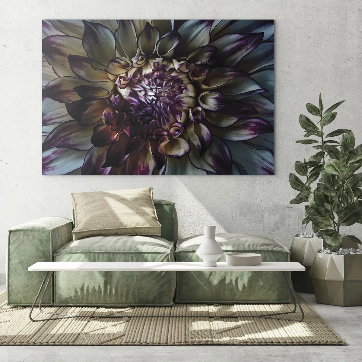 Obraz na skle - Detail květiny v tmavé barevné paletě - 70x50cm - Rozkvět mládí - Moderní nástěnná dekorace do obývacího pokoje a ložnice ARTTOR