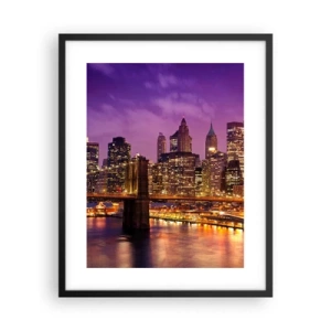 Plakát v černém rámu - Fialovo-zlatý Manhattan - 40x50 cm