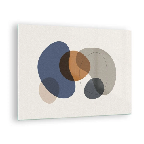 Obraz na skle - Barevné abstraktní skvrny v odstínech tmavě modré a hnědé - 70x50cm - Kapky barev - Moderní nástěnná dekorace do obývacího pokoje a ložnice ARTTOR