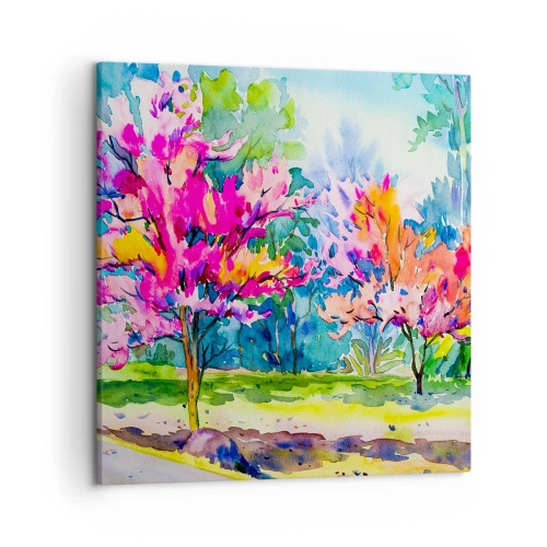 Obraz na plátně - Duhová zahrada v jarním lesku - 50x50 cm