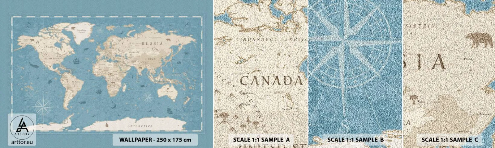 Fototapeta Vzorek Standard Eco - Svět na dosah ruky - Mapa světa, Vinobraní, grunge - 100x30 cm