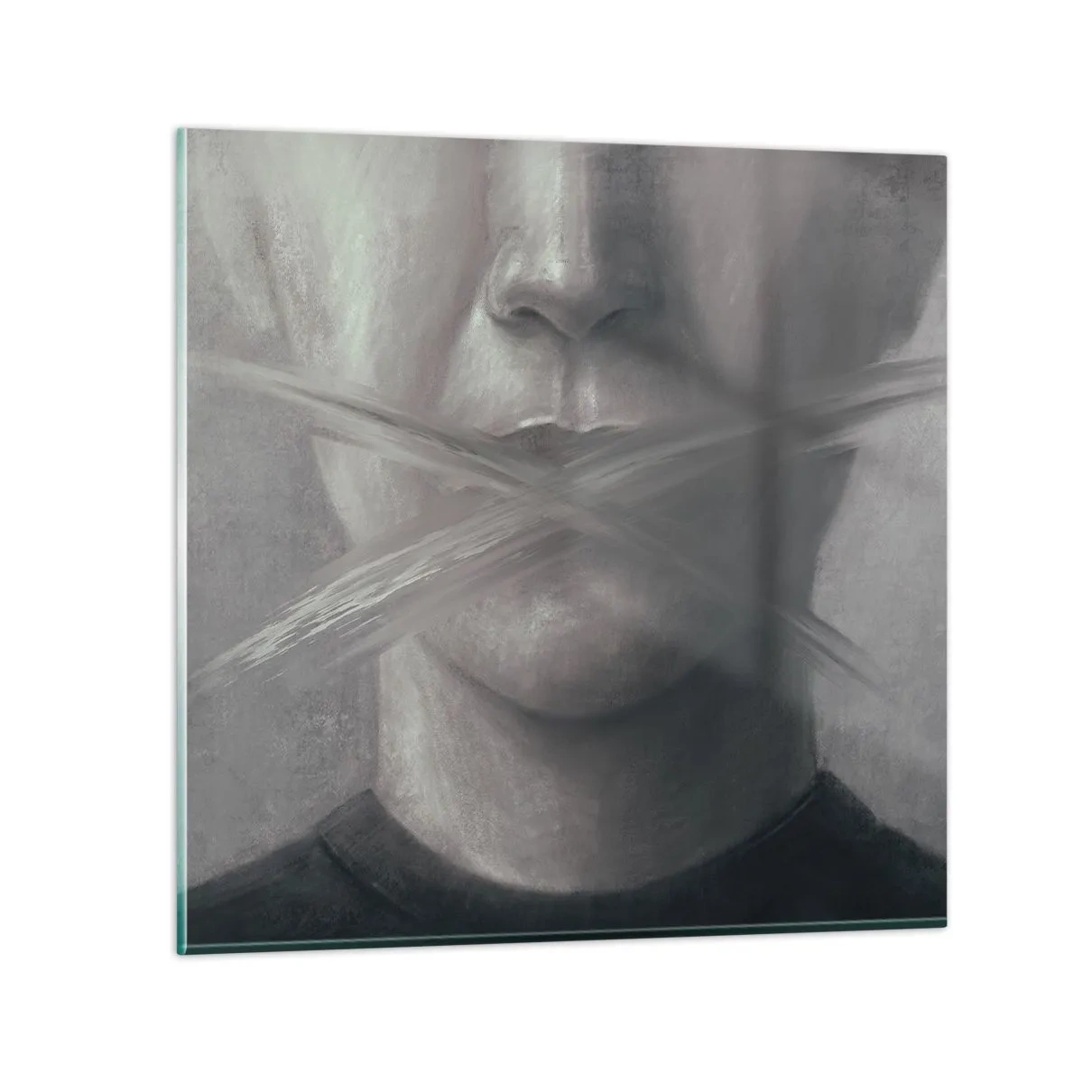 Obraz na skle - Ani slovo - 70x70 cm