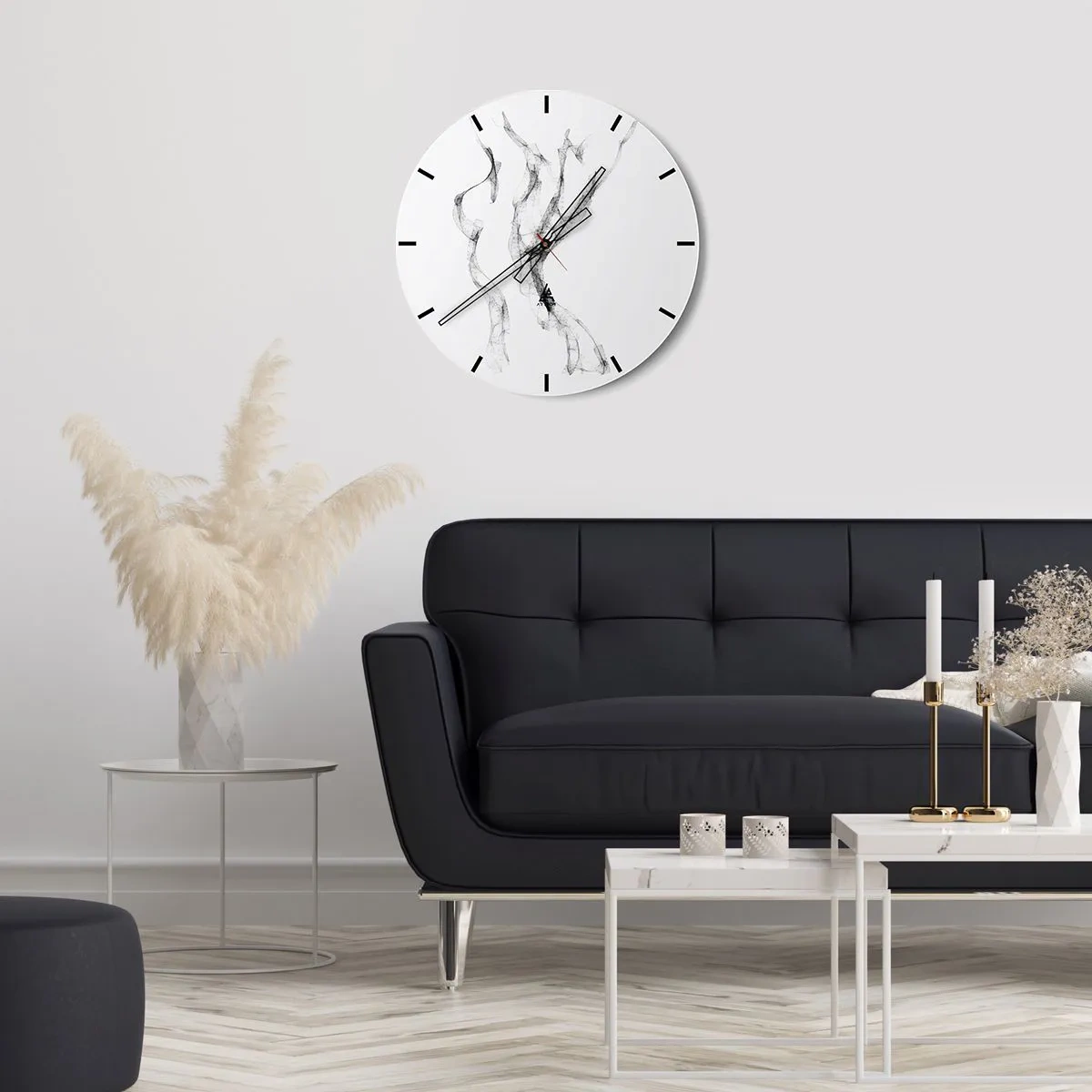 Nástěnné hodiny - Abstraktní černé čáry v minimalistické kompozici - 30x30cm - Krásná a silná - Moderní nástěnná dekorace do obývacího pokoje, kuchyně a ložnice ARTTOR