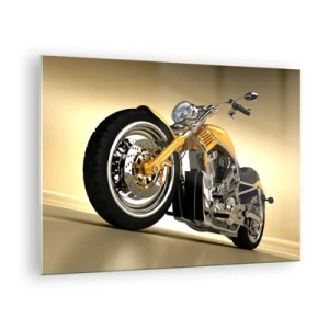 Obraz na skle - Zlatý motocykl na zakázku na světlém pozadí - 70x50cm - Sen o síle a rychlosti - Moderní nástěnná dekorace do obývacího pokoje a ložnice ARTTOR