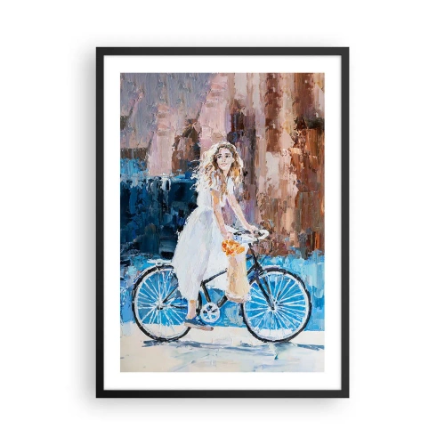 Plakát v černém rámu - Impresionistická scéna s cyklistou - 50x70cm - Ranní radost - Moderní nástěnná dekorace do obývacího pokoje a ložnice ARTTOR