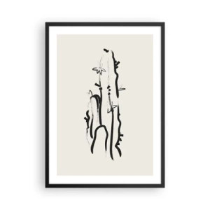 Plakát v černém rámu - Minimalistická kresba kaktusu - 50x70cm - Kvetoucí bylina - Moderní nástěnná dekorace do obývacího pokoje a ložnice ARTTOR