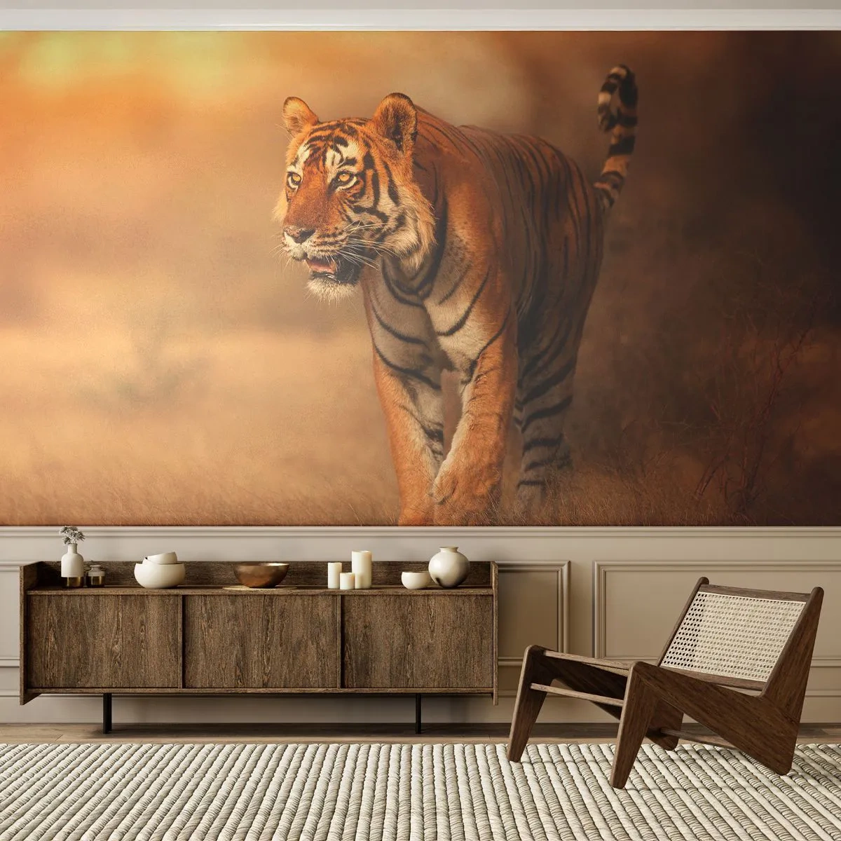 Fototapeta Samolepicí Deluxe Sticker - Před útokem - Zvířata, Tygr, Afrika - 250x175 cm