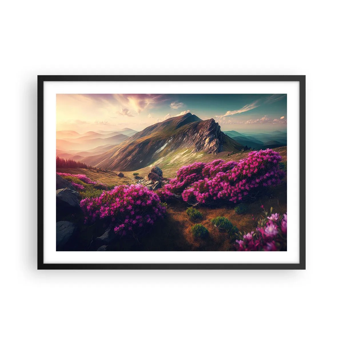 Plakát v černém rámu - Léto na horách - 70x50 cm